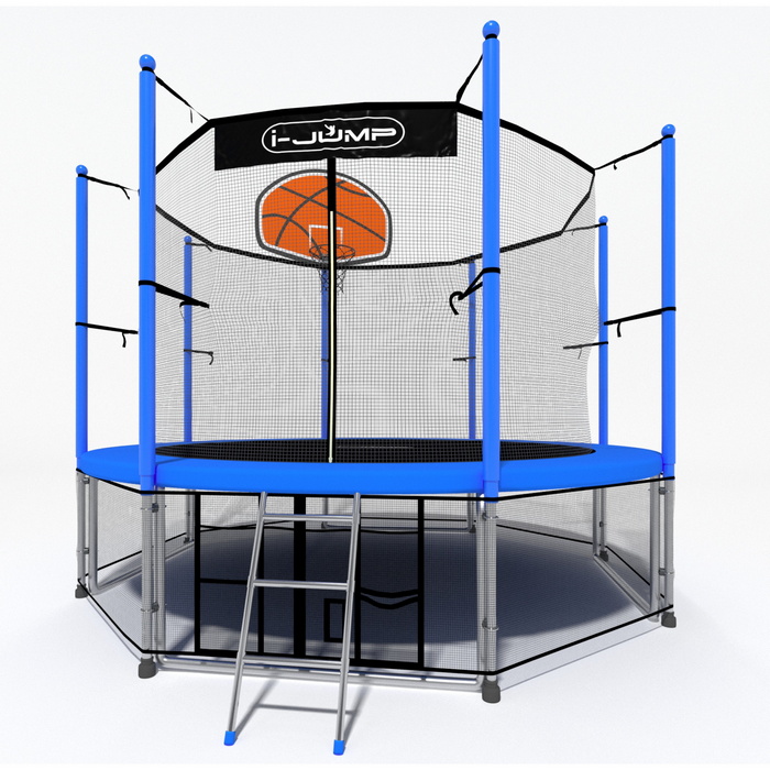 Батут i-Jump Classic Basket 16FT 488 см с нижней сетью и лестницей синий 700_700