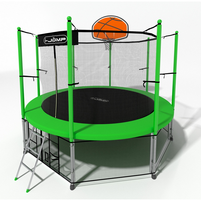 Батут i-Jump Classic Basket 16FT 488 см с нижней сетью и лестницей зеленый 800_800