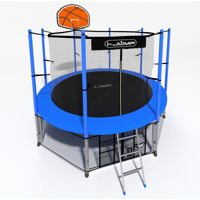 Батут i-Jump Classic Basket 16FT 488 см с нижней сетью и лестницей синий 700_700