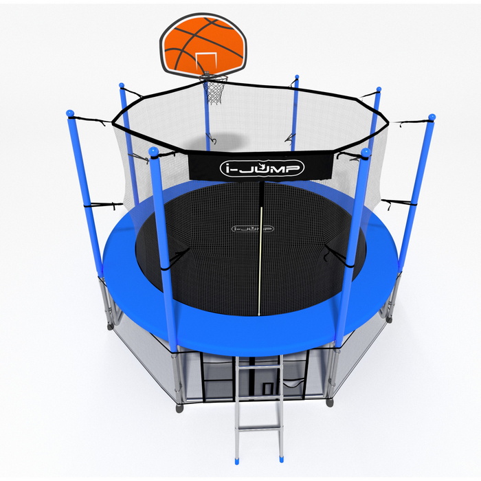 Батут i-Jump Classic Basket 16FT 488 см с нижней сетью и лестницей синий 700_700