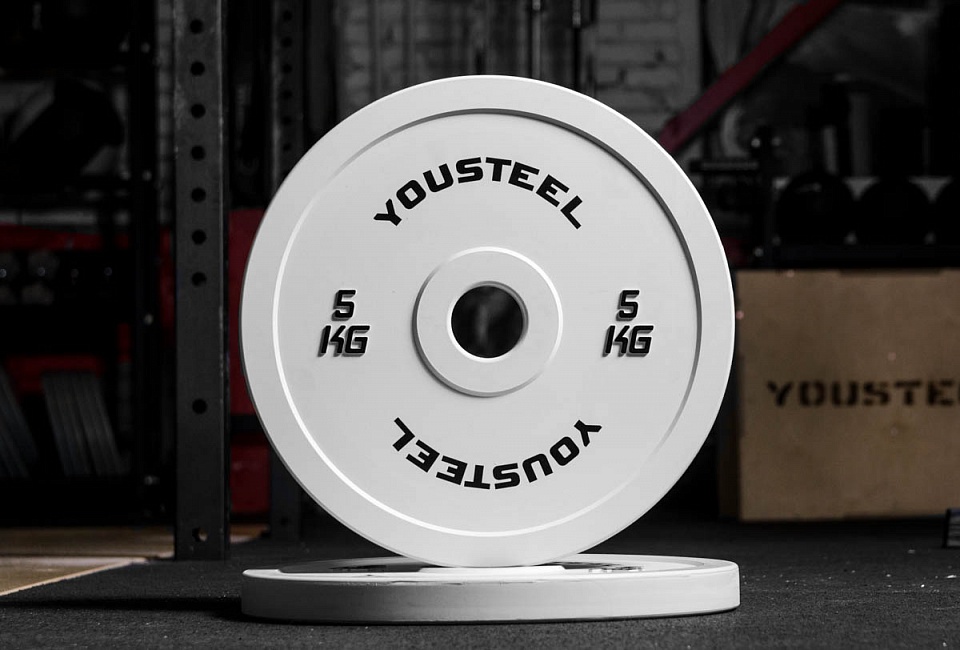 Диск 5кг каучуковый для штанги YouSteel Белый 960_650