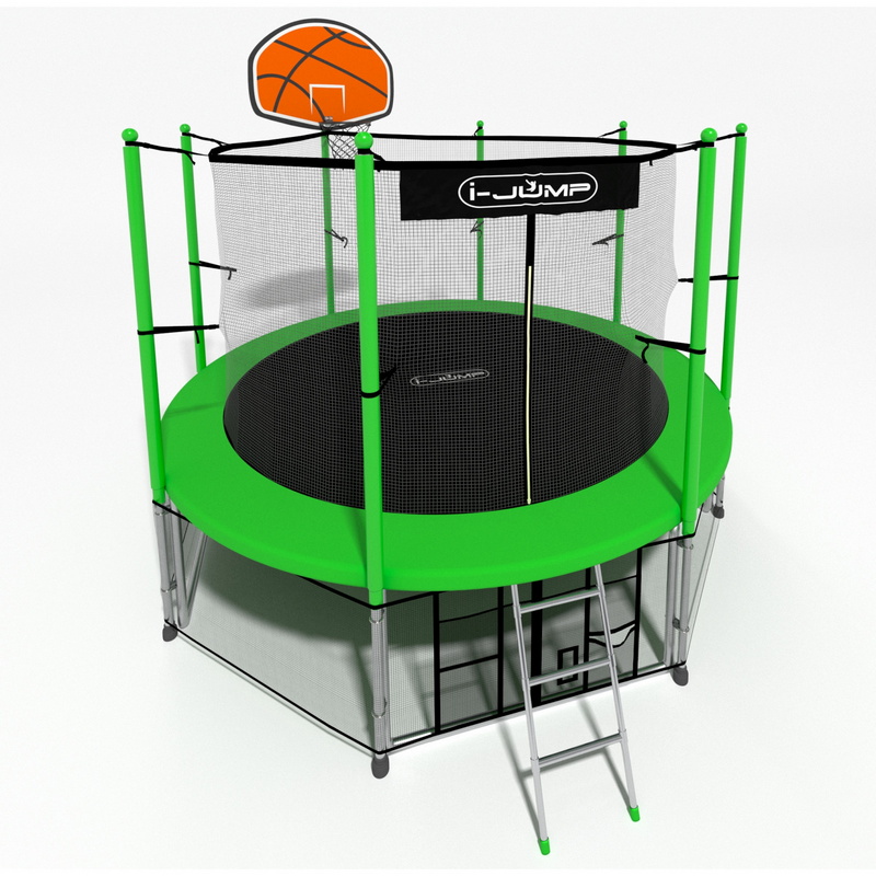 Батут i-Jump Classic Basket 16FT 488 см с нижней сетью и лестницей зеленый 800_800