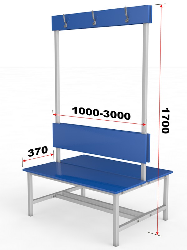 Скамейка для раздевалки двухстороняя с вешалкой, настил ЛДСП, 150см Glav 10.1000-1500 600_800