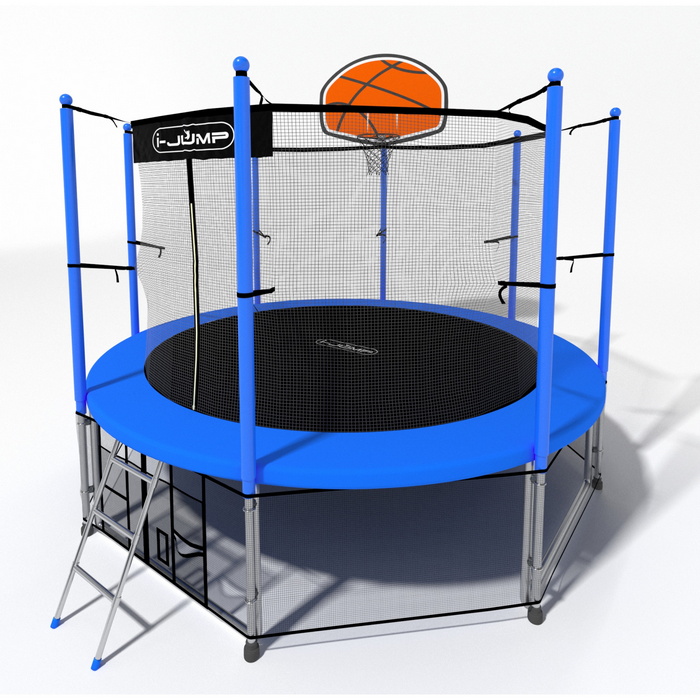 Батут i-Jump Classic Basket 16FT 488 см с нижней сетью и лестницей синий 700_700