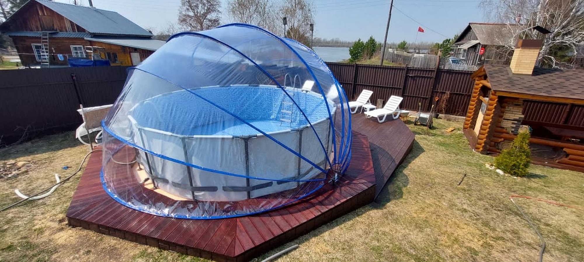 Круглый купольный тент павильон d360см Pool Tent для бассейнов и СПА PT360-B синий 2000_900