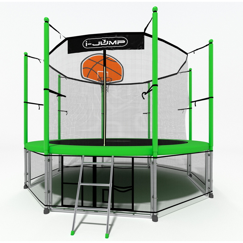 Батут i-Jump Classic Basket 16FT 488 см с нижней сетью и лестницей зеленый 800_800